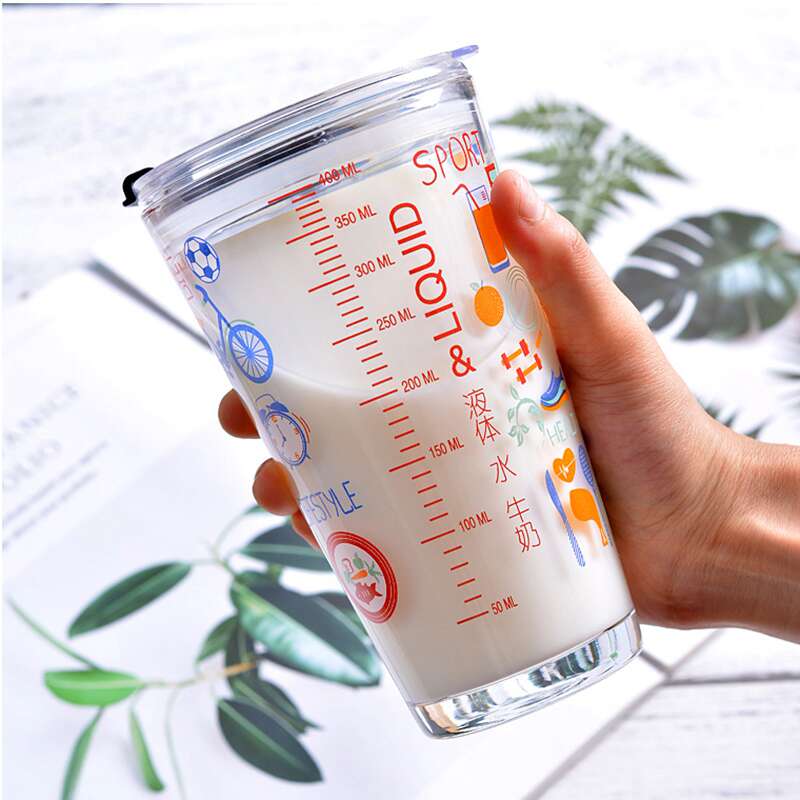 计量杯带刻度的儿童牛奶杯玻璃杯毫升克度家用500ml克数喝水杯子