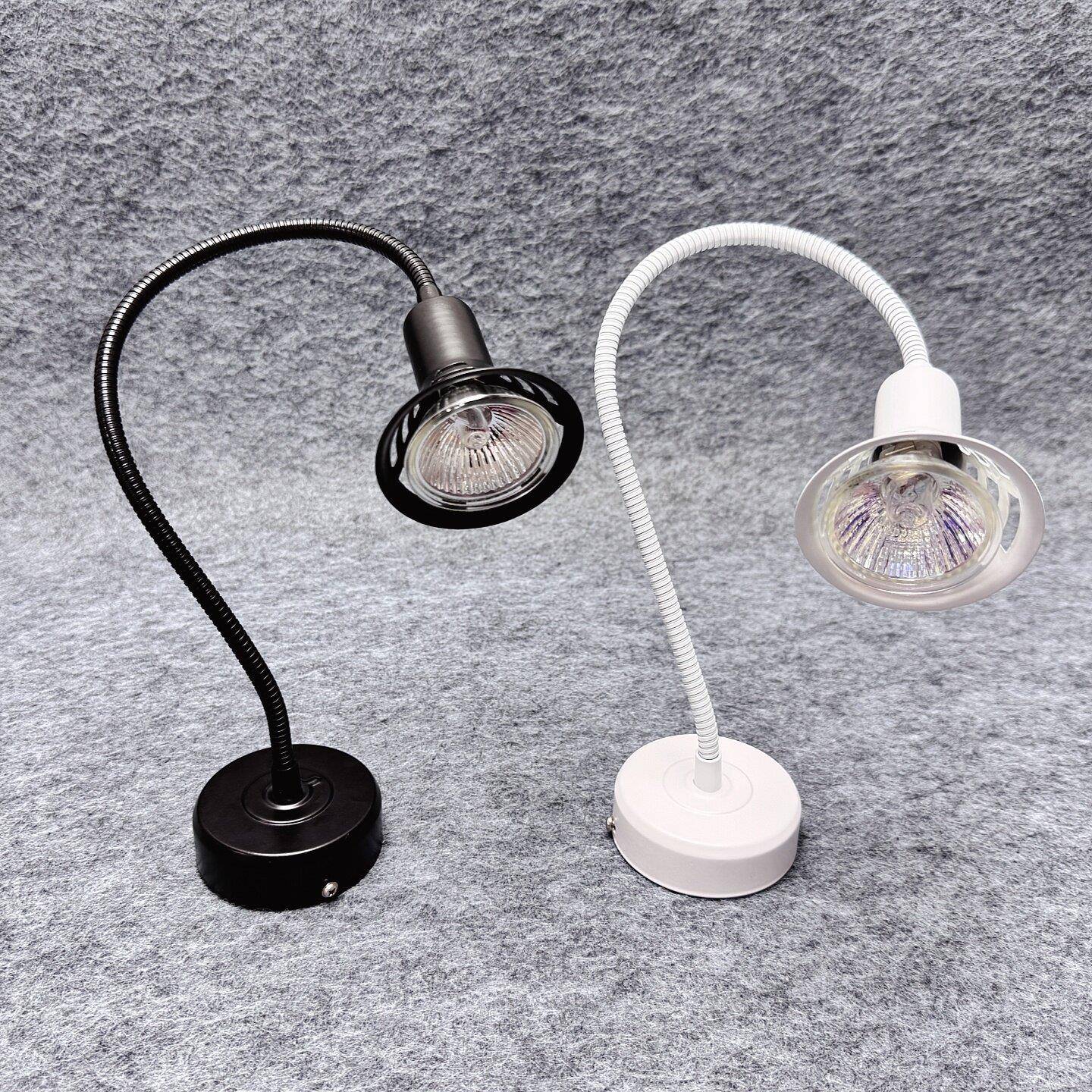 40CM长软管卤素射灯12V220V50WMR16卤钨灯座式机床工作照明灯黄光