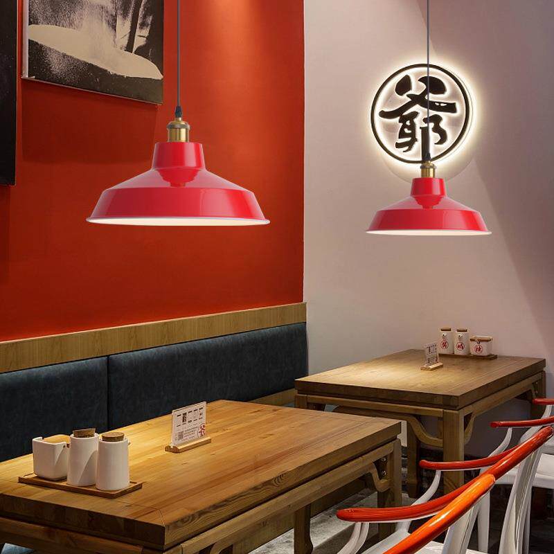 现货复古餐厅吊灯火锅店铺灯具简约饭店咖啡厅商用红色铁艺灯罩
