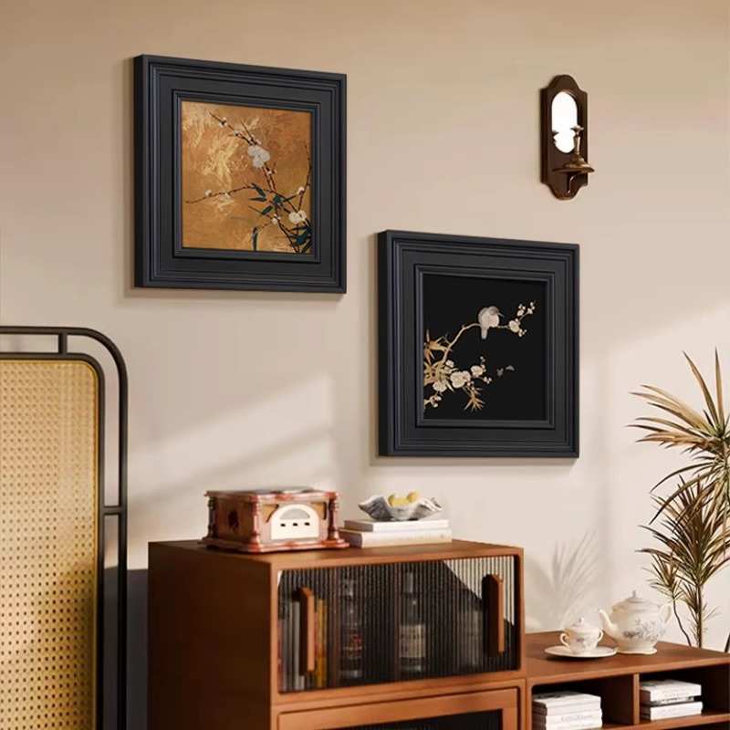 法式中古挂画喜上眉梢入户玄关装饰画南洋中国风卧室床头壁画黑色