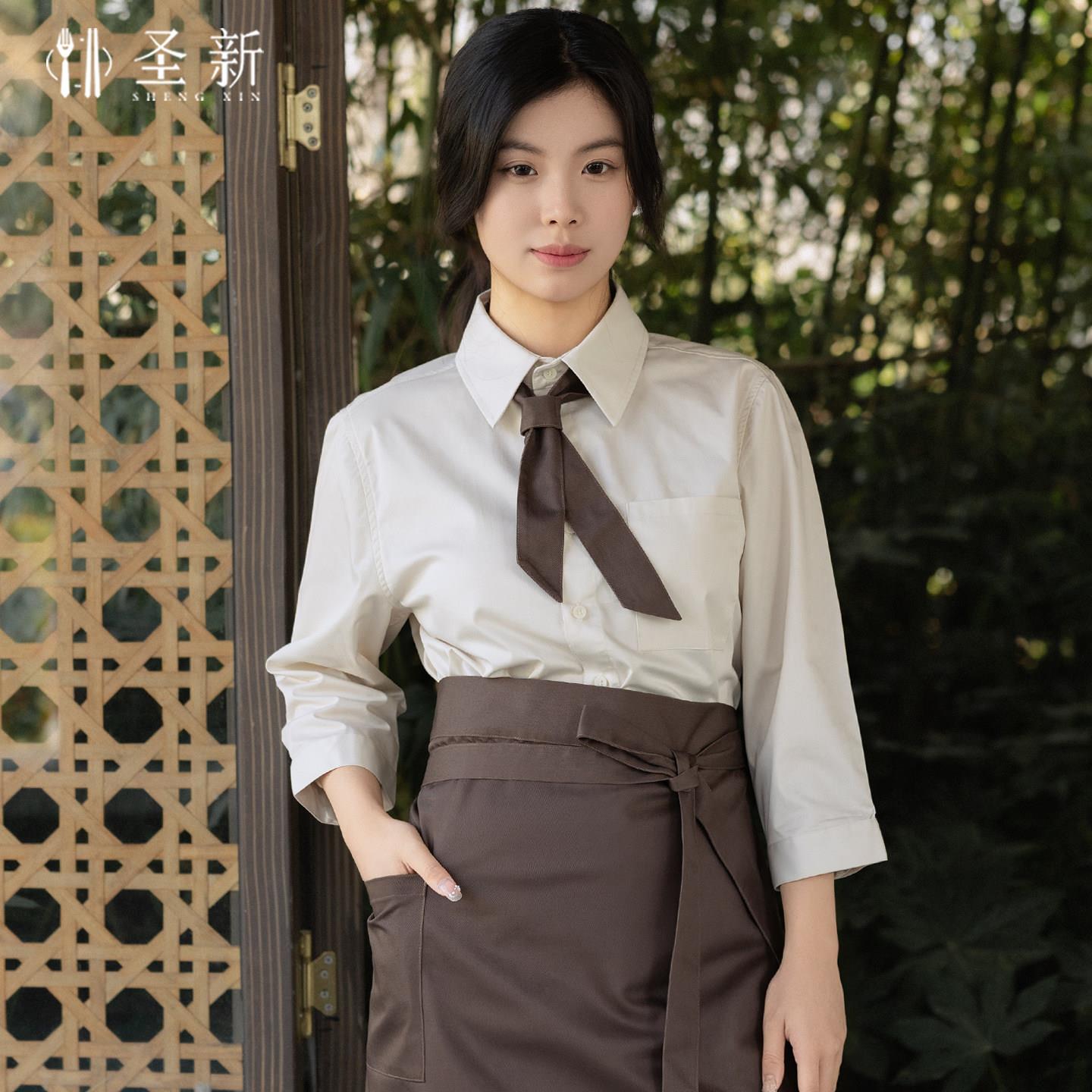 衬衫工作服咖啡奶茶手作店烘焙男女服务员餐饮制服夏季Logo定制