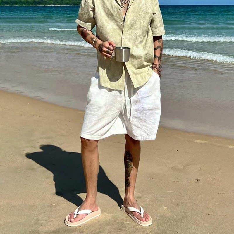 轻奢老钱风男士短裤夏季薄款海边度假风棉麻裤子松弛慵懒感沙滩裤