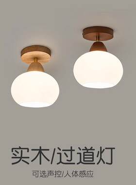 声控人体感应走道灯实木北欧新款现代简约创意中式玄关走廊吸顶灯