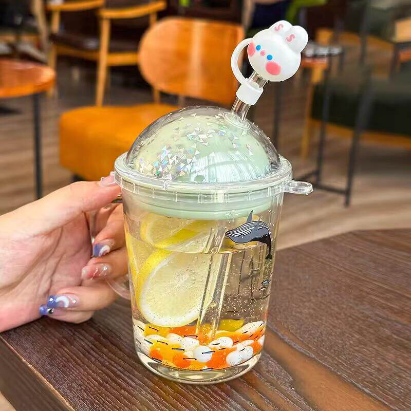 玻璃杯家用儿童水杯刻度牛奶杯吸管杯女可爱杯子喝水杯豆浆杯奶杯