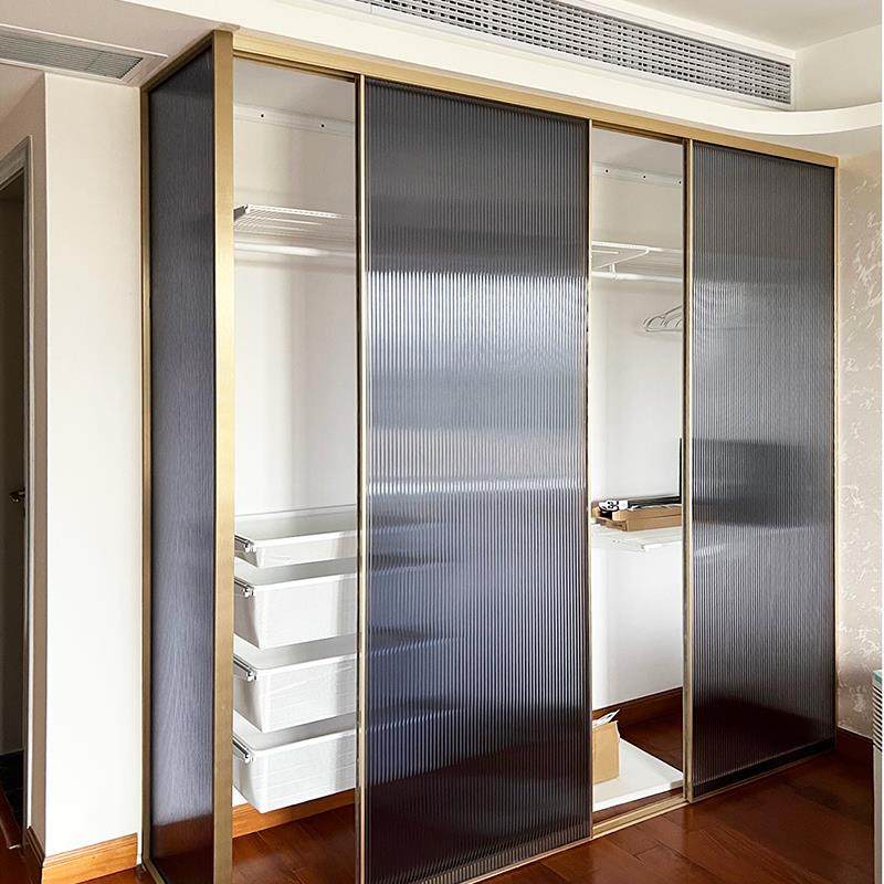 K【三房个间】金属衣帽间钢化玻璃推拉门衣钢柜制衣柜8定VXD制玻