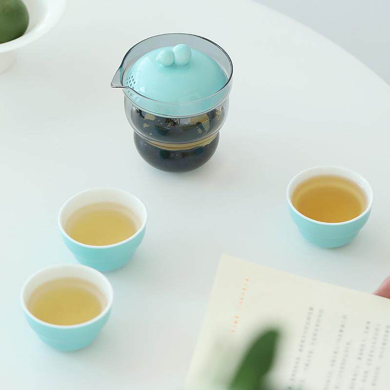 玻璃旅行茶具套装单人户外便携式炫彩玻璃葫芦福禄快客杯一壶三杯