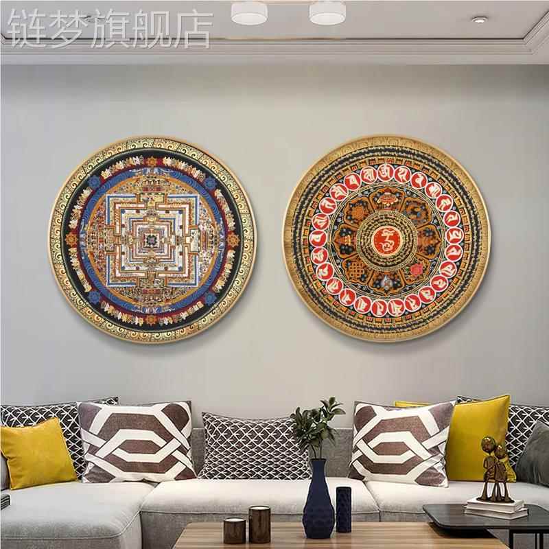 网红卡饰画六字真镇言圆城装壁画佛像坛经形西藏心玄关挂唐画宅聚