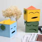可爱简约木质表情收纳盒子样板间儿童房薄荷蓝柠檬黄装 饰创意摆件