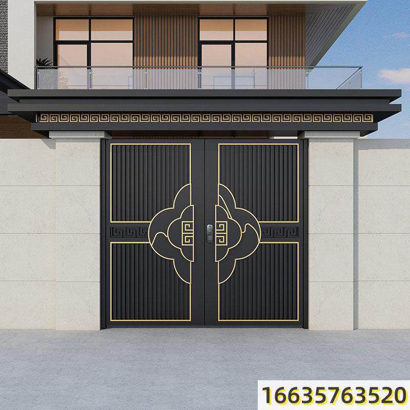 铝合金电动门中式庭院大门农村大门别墅院子门铝艺围墙门楼双开门