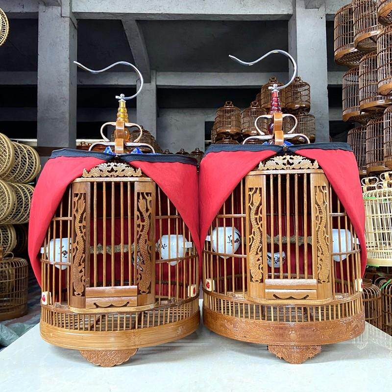 画眉鸟笼竹制八哥鹩哥鸟笼子超大小型号生头专用笼双龙门雕刻配件