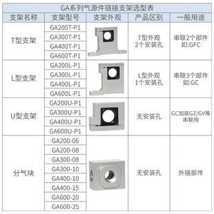 亚德客气源连接支架分气块 台湾正品 GA200T 600T 300L 400U