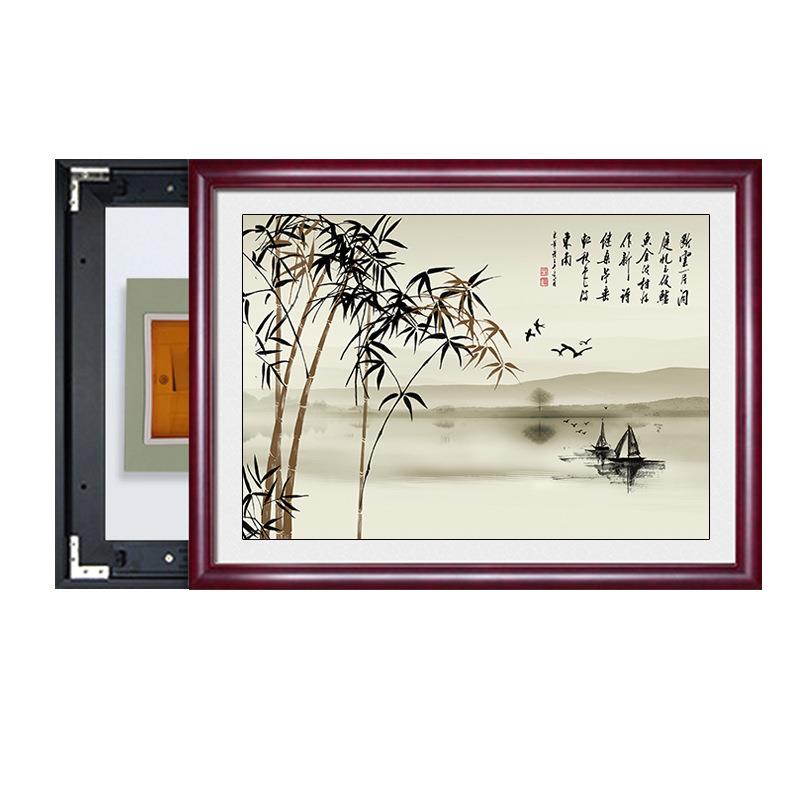 免打孔中式电表箱装饰画配电箱电闸盒弱电箱遮挡挂画竹子画推拉式