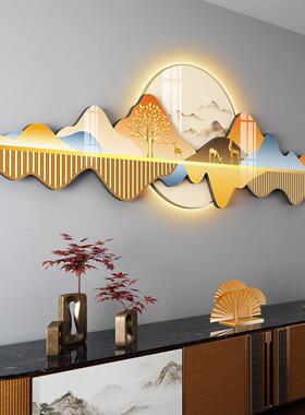 新款直销BG7新中式客厅山水画晶瓷画壁挂LED发光画现沙发背景墙挂