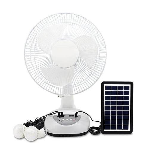 新款12寸太阳能台扇可摇头调速充手机AC/DC风扇定时照明SOLARFAN