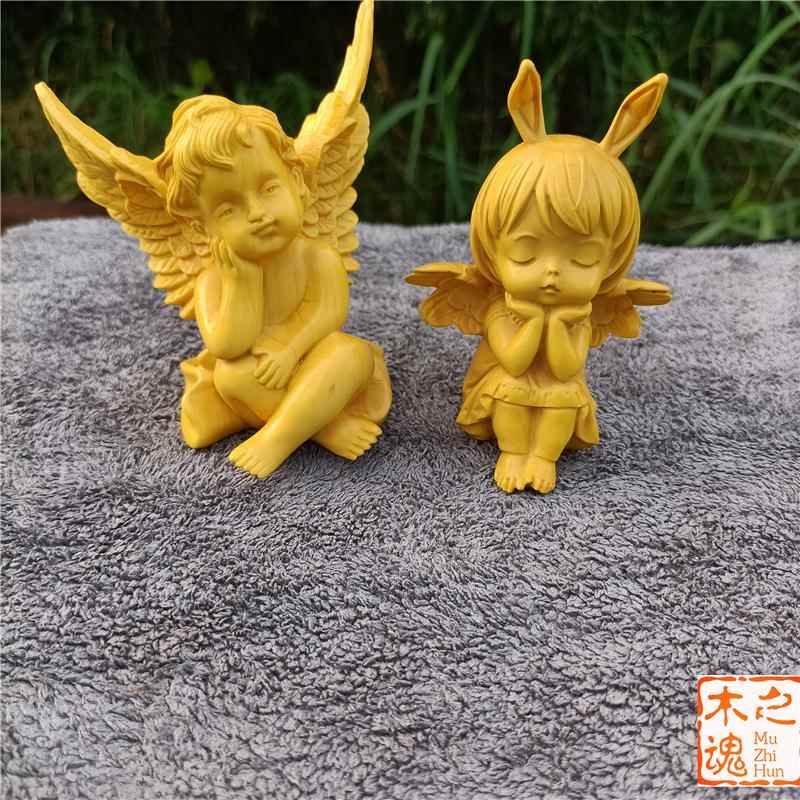 杨木雕刻丘比天AVH家居汽车小摆件结婚欧式黄装饰品玄使关特文玩