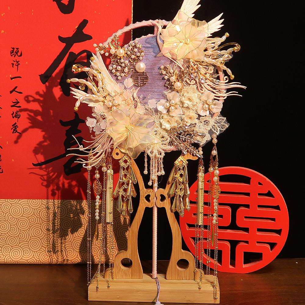 团扇新娘结婚出成婚礼喜NSE扇高红色嫁秀禾扇子品级古风紫色手捧