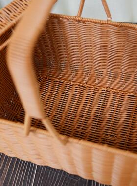 w947 38小号2136小鹿篮/方形复古*+*篮26拜拜茶色收纳藤野餐仿