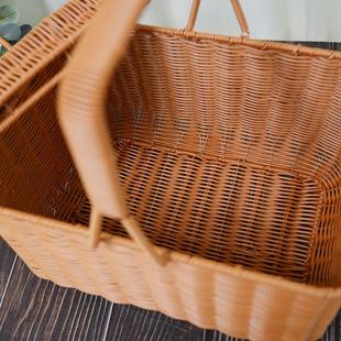 W947 小鹿复古茶色方形野餐收纳篮36 仿藤小号拜拜篮