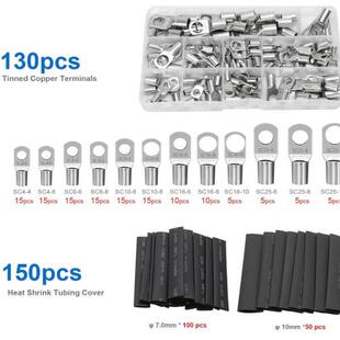 150PCS铜鼻子热缩管 280pcs窥口铜管端子SC接线端子130PCS