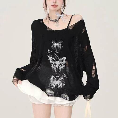 Emotional Style Womens Streetwear Long Sleeve Grunge