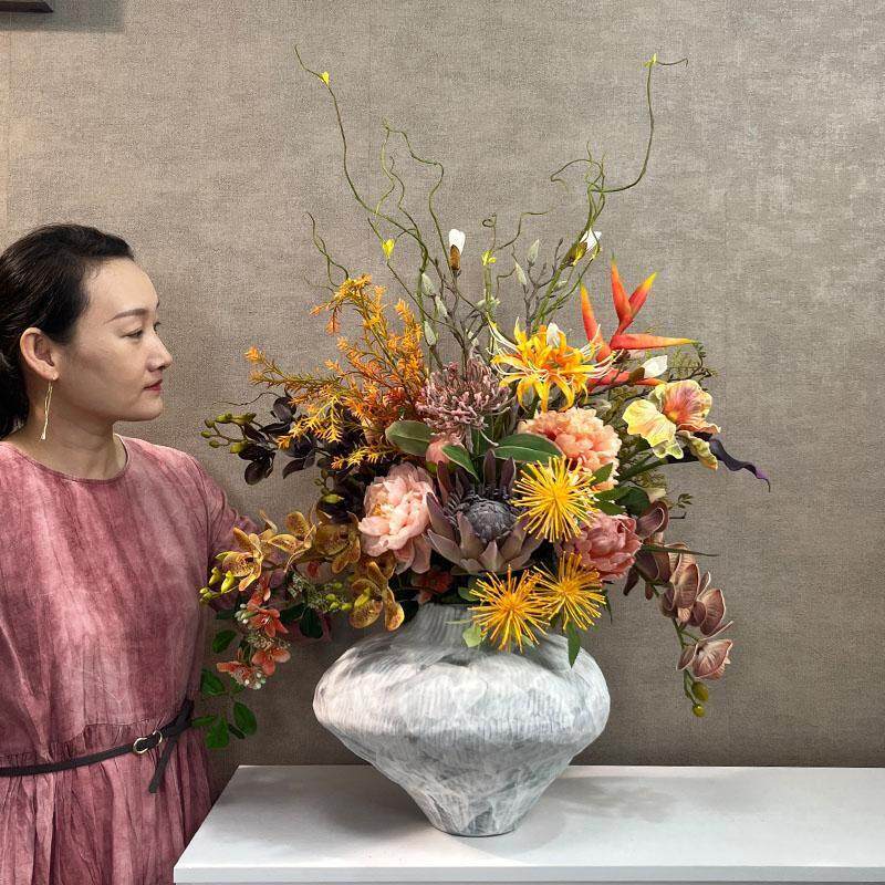 诧寂风仿真花艺售楼部会所摆设花复古花束酒店名宿新中式假花套装