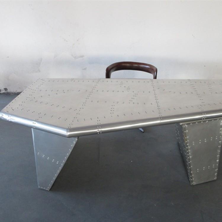 美式后现代航天铝皮铆钉书桌LOFT工业风大班桌个性创意书台办公桌