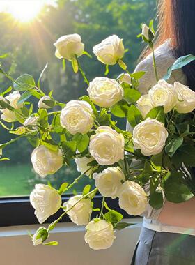 轻奢风白色玫瑰花束仿真花绢花高级感逼真假花桌面摆件客厅装饰花