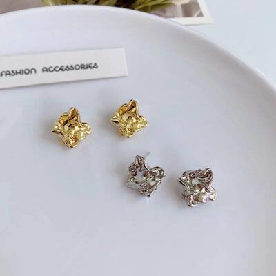Trendy Gold Color Needle Earrings Simply Cute Metallic Geome