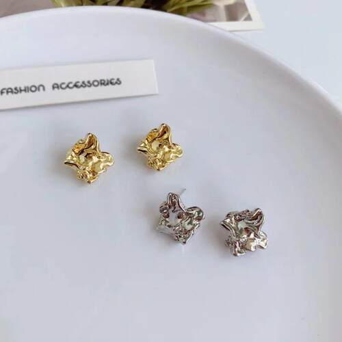 Trendy Gold Color Needle Earrings Simply Cute Metallic Geome