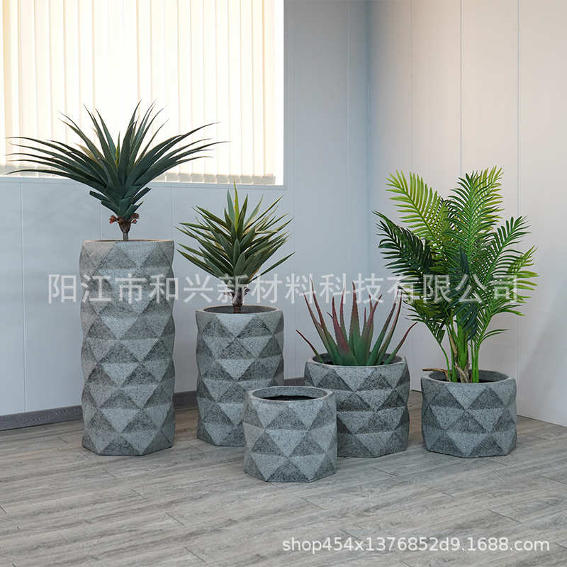 厂家简约菱形切面花瓶户外多肉绿植盆栽室内玻璃钢花盆摆件定制