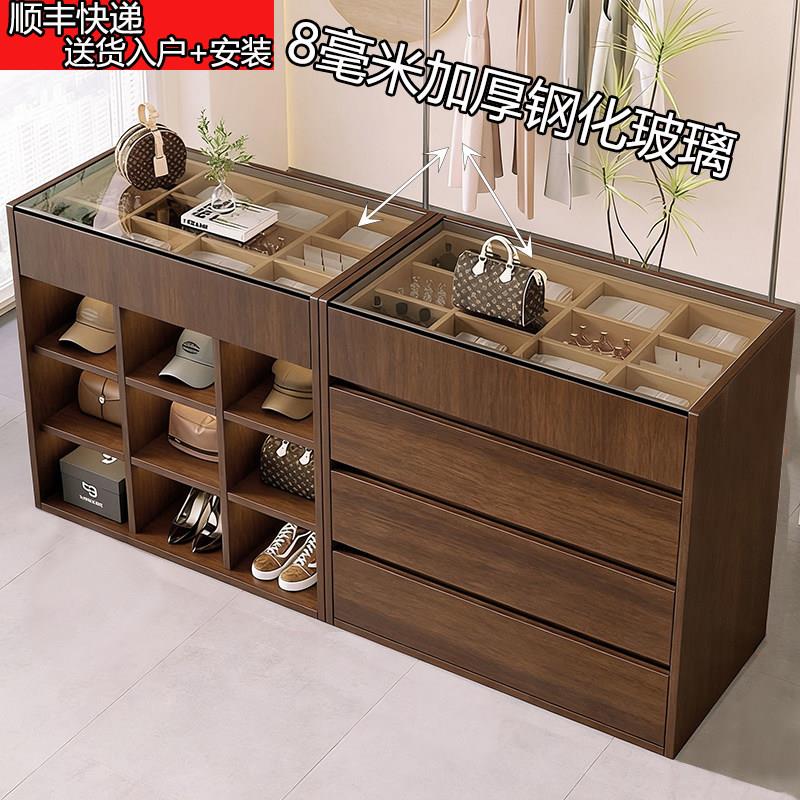 服装店中岛台钢化玻璃展示柜珠宝首饰中岛流水展示台小型店铺多层
