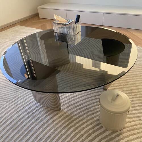 意式轻奢钢化玻璃茶几现代简约小户型圆形网红不锈钢家用极简悬浮