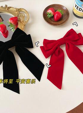 新年大红喜庆手工蝴蝶结发夹少女心马尾顶夹百搭过年红色发夹发饰