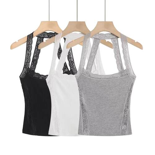 Lace neck hanging vest women's elastic short suspender