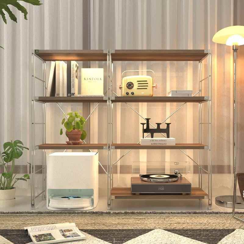 日式置物层多收YBYX1023纳架落地书架架厨房微波储炉物家用原木简