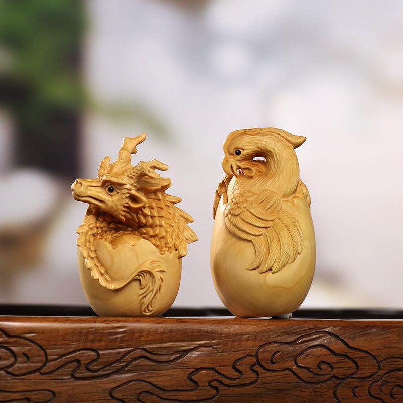 黄杨木雕龙凤呈祥创意摆件龙蛋凤蛋男士女士新中式随身盘玩手把件