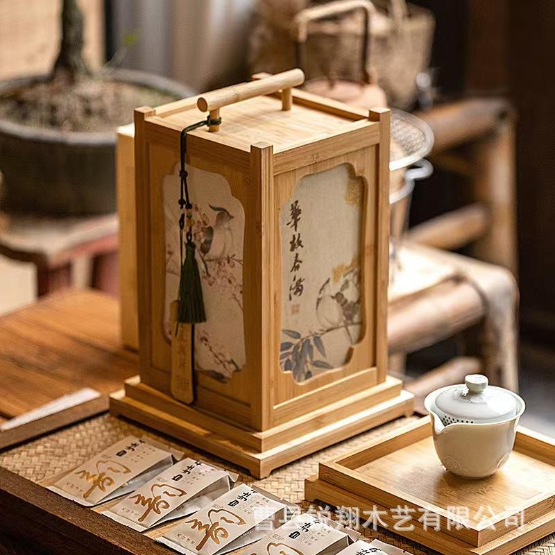 新中式A250226复手提式点心木木盒新古款灯笼造型日端午粽子木盒