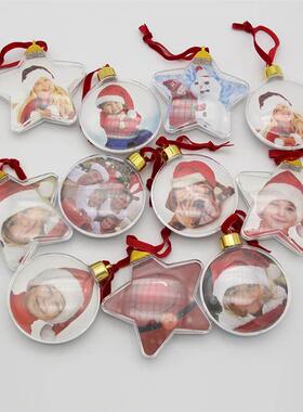 2pcs Christmas photo ball pendant transpare picture frame