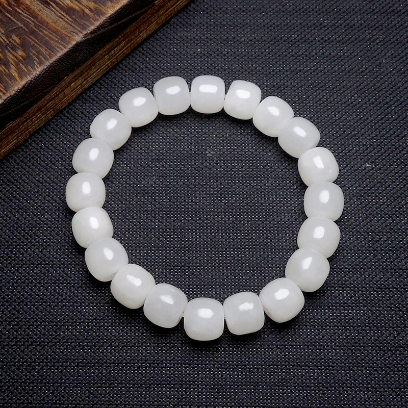 C约9mm新疆和田玉白玉细料一级白高油高脂老型珠手串手链32.40g