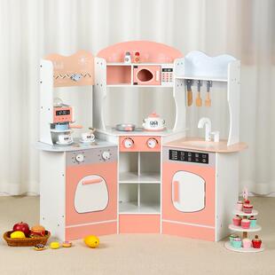 木质过家家梦幻大号转角厨房仿真厨具宝宝做饭煮饭角色扮演玩具