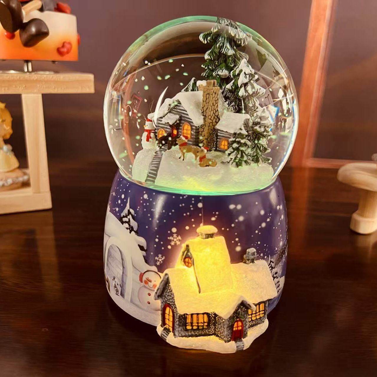 发光自动飘雪旋转水晶球音乐盒八音盒送男女生日礼物朋友圣诞礼品