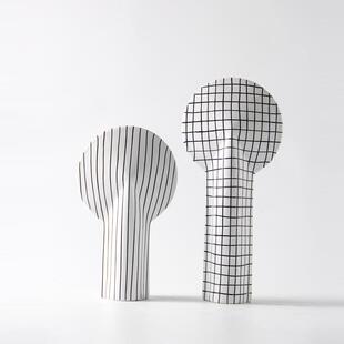 北欧格子纹异形陶瓷摆件民宿样板间简约玄关电视柜软装摆设装饰品