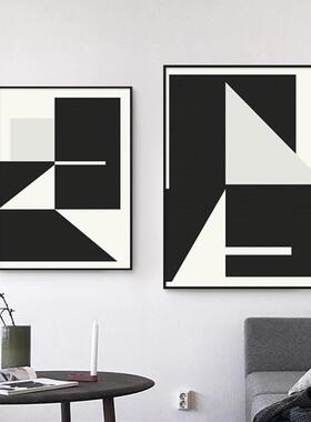 黑白色块房间装饰画简约客厅挂画抽象几何沙发背景墙大尺寸玄关画