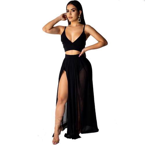 Sling top split long skirt set
