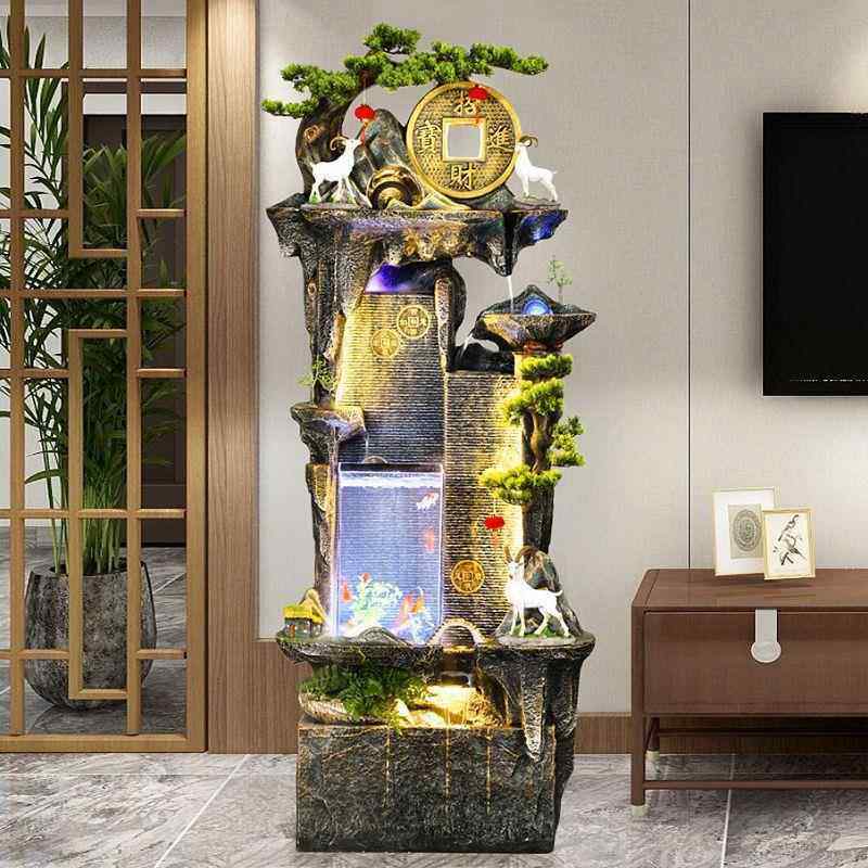 客开厅流水摆件鱼假缸景观内装饰山喷泉KAX循环水落地加湿器业室