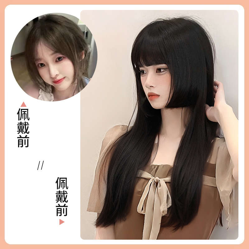 公主自然元日式系发套长发黑全二次女头套假发汉服假切发式长直姬