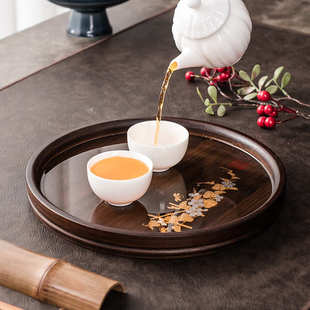 黑胡桃木托盘家用干泡茶盘实木茶盘长方形茶具木制托盘配件 日式