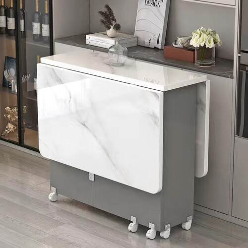 简易圆形折叠餐桌小户型家用可移动带轮长方形简约多功能吃饭桌L^