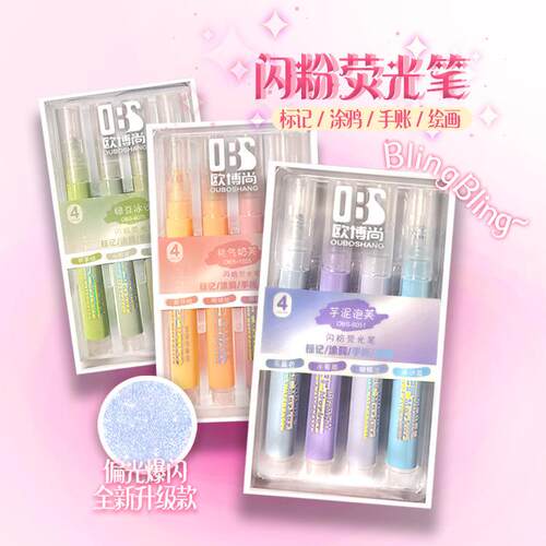 Fluorescent highlighters, journal pens, specialized pens for
