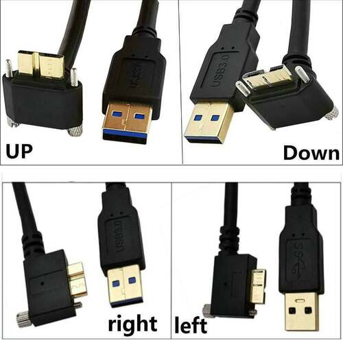 镀金可固定带螺丝USB3.0转microB 90度弯硬碟工业相机数据线